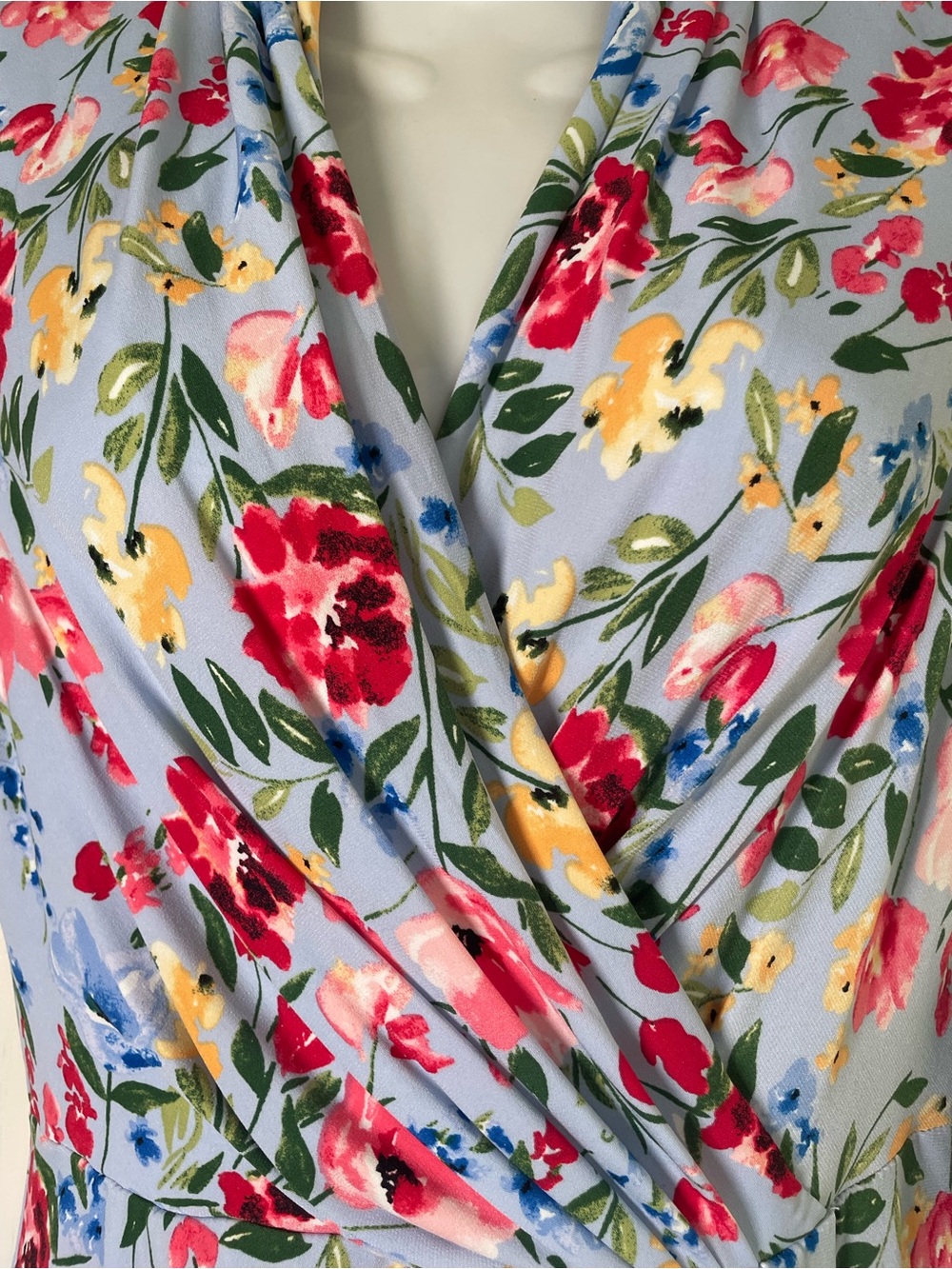 Vince Camuto Light Blue Floral Cap Sleeve Wrap Dress sz 4 - Picture 4 of 8